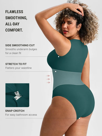 🏆LUCKYSONG® Body de uso diario sin costuras con escote redondo y textura suave.