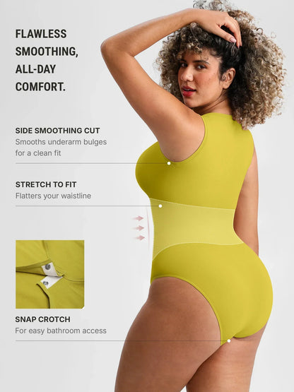 🏆LUCKYSONG® Body de uso diario sin costuras con escote redondo y textura suave.