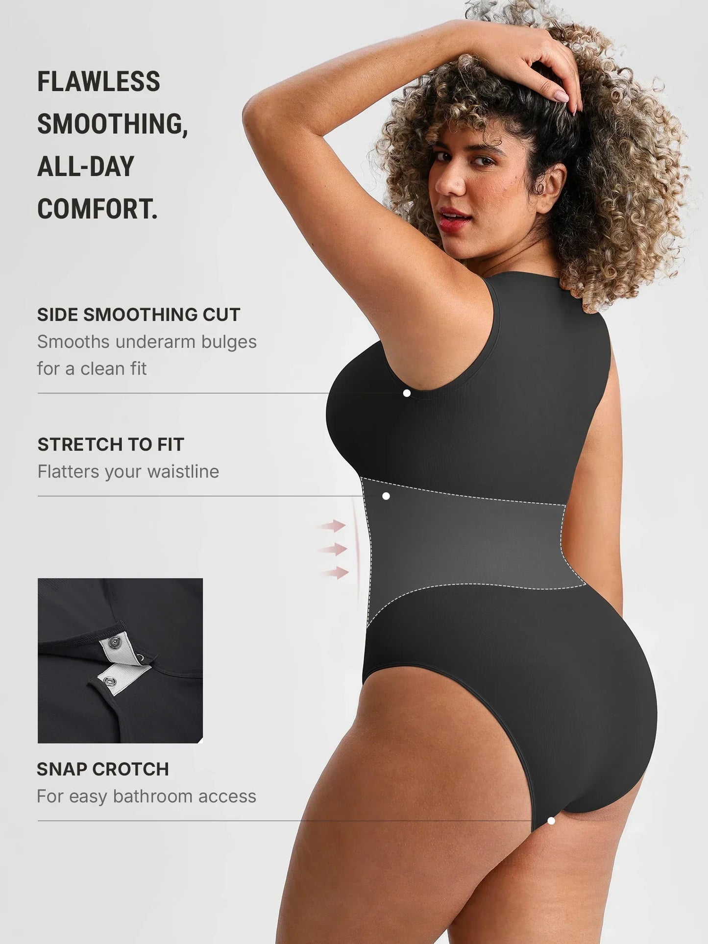 🏆LUCKYSONG® Body de uso diario sin costuras con escote redondo y textura suave.