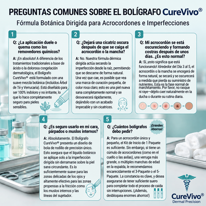 CureVivo® | Tecnología de cuidado de la piel inspirada en dermatología | 🌿🌿Solución de cuidado para acrocordones y manchas en 7 días | 🖊️ Pluma avanzada con aplicador de precisión — Aplicación suave y piel con apariencia más uniforme