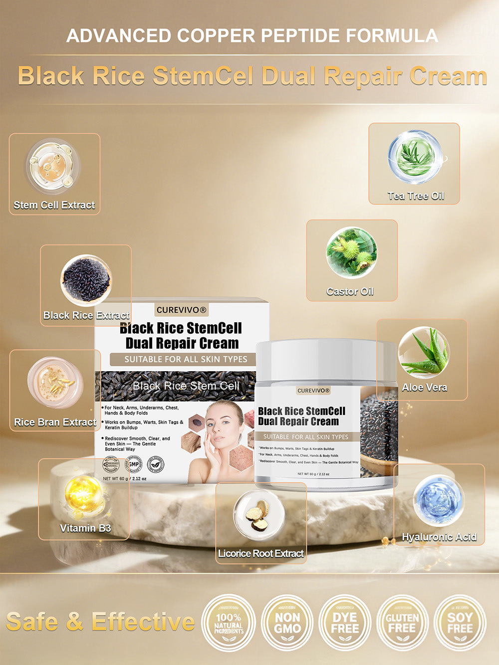 Certificación oficial 💎 𝐂𝐔𝐑𝐄𝐕𝐈𝐕𝐎® Crema reparadora dual con células madre de arroz negro