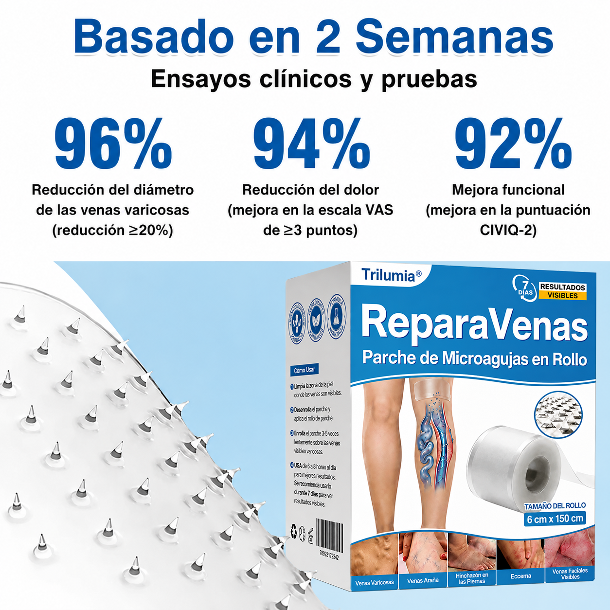 🇲🇽🏆Rollo de parches con microagujas Trilumia® VeinRepair ⚡ Alivio inmediato, resultados a largo plazo