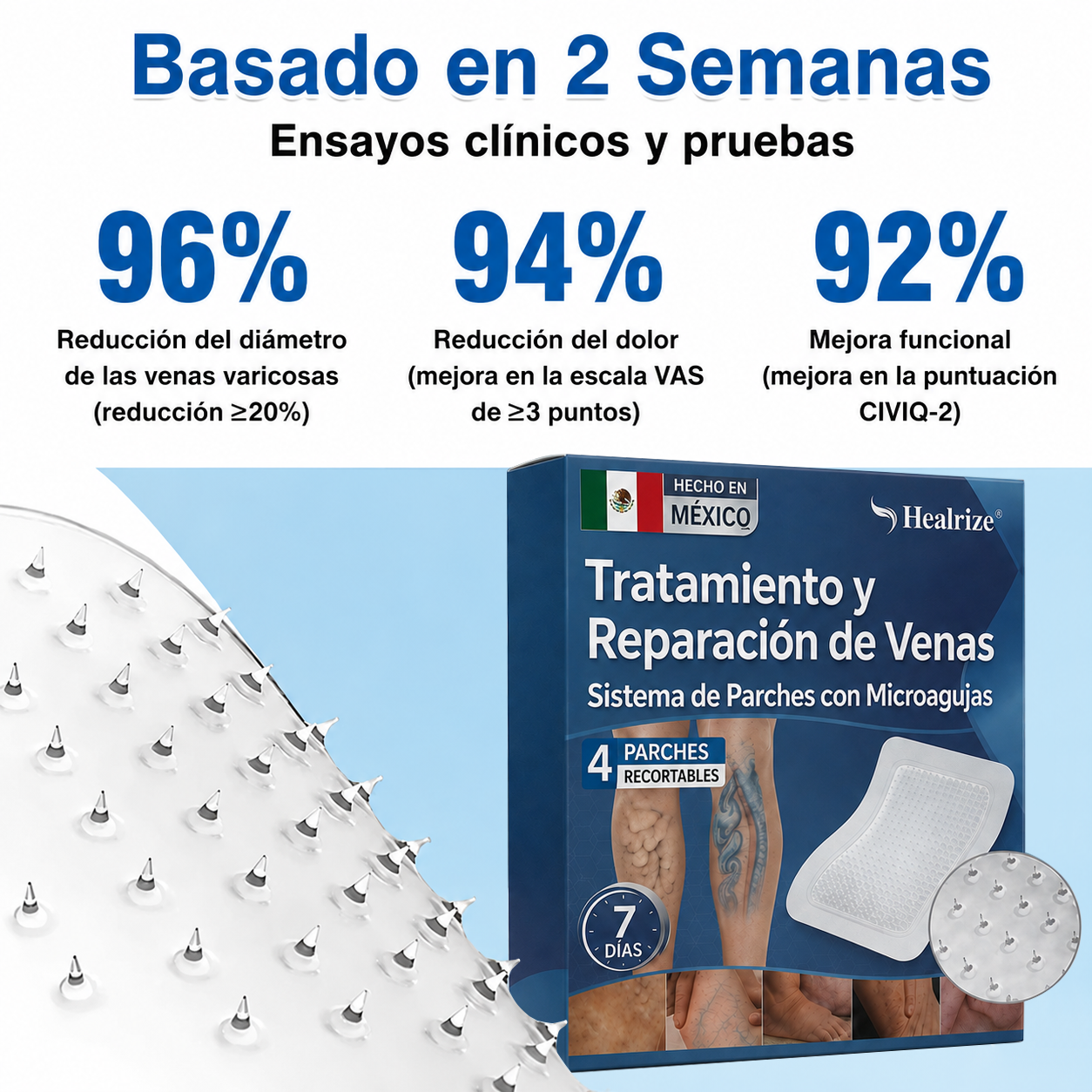 🇲🇽✨ ¿Venas marcadas en tus piernas? Healrize® VeinTarget Parche de Nanomicroagujas para un cuidado avanzado 👩‍⚕️