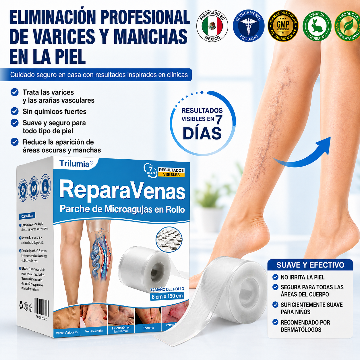 🇲🇽🏆Rollo de parches con microagujas Trilumia® VeinRepair ⚡ Alivio inmediato, resultados a largo plazo