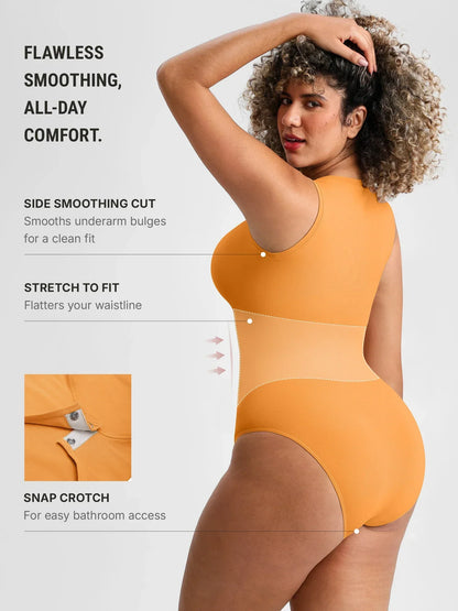 🏆LUCKYSONG® Body de uso diario sin costuras con escote redondo y textura suave.
