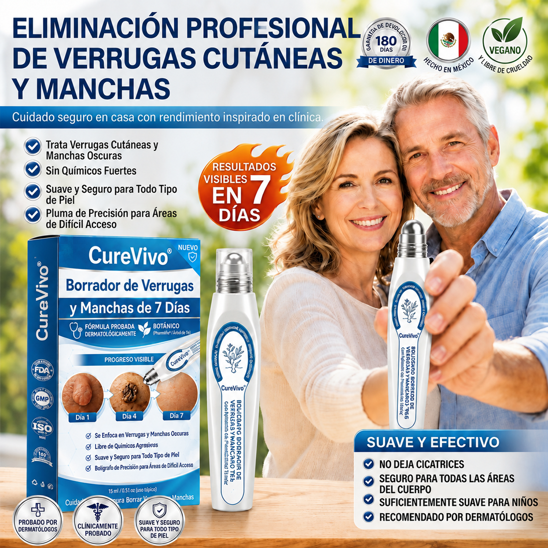 CureVivo® | Tecnología de cuidado de la piel inspirada en dermatología | 🌿🌿Solución de cuidado para acrocordones y manchas en 7 días | 🖊️ Pluma avanzada con aplicador de precisión — Aplicación suave y piel con apariencia más uniforme