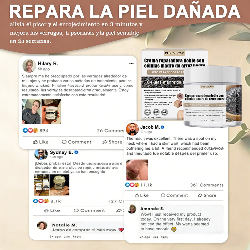 Certificación oficial 💎 𝐂𝐔𝐑𝐄𝐕𝐈𝐕𝐎® Crema reparadora dual con células madre de arroz negro
