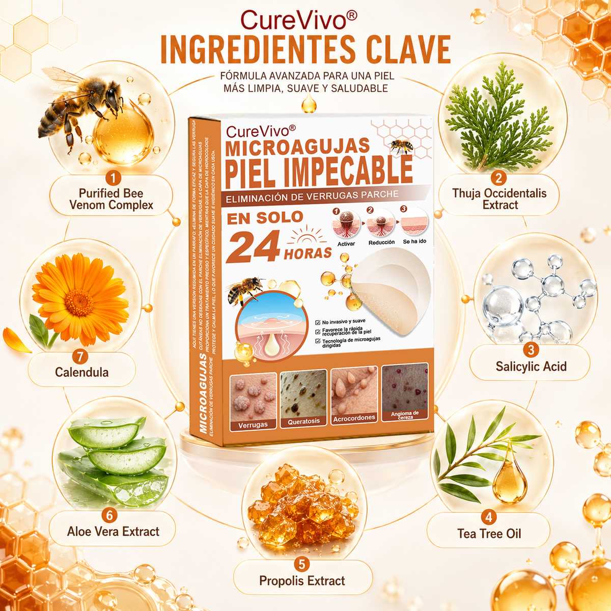 🍯Tienda oficial insignia | CureVivo® 🐝 Parche de microagujas con veneno de abeja (para verrugas, manchas de la edad e imperfecciones)💕