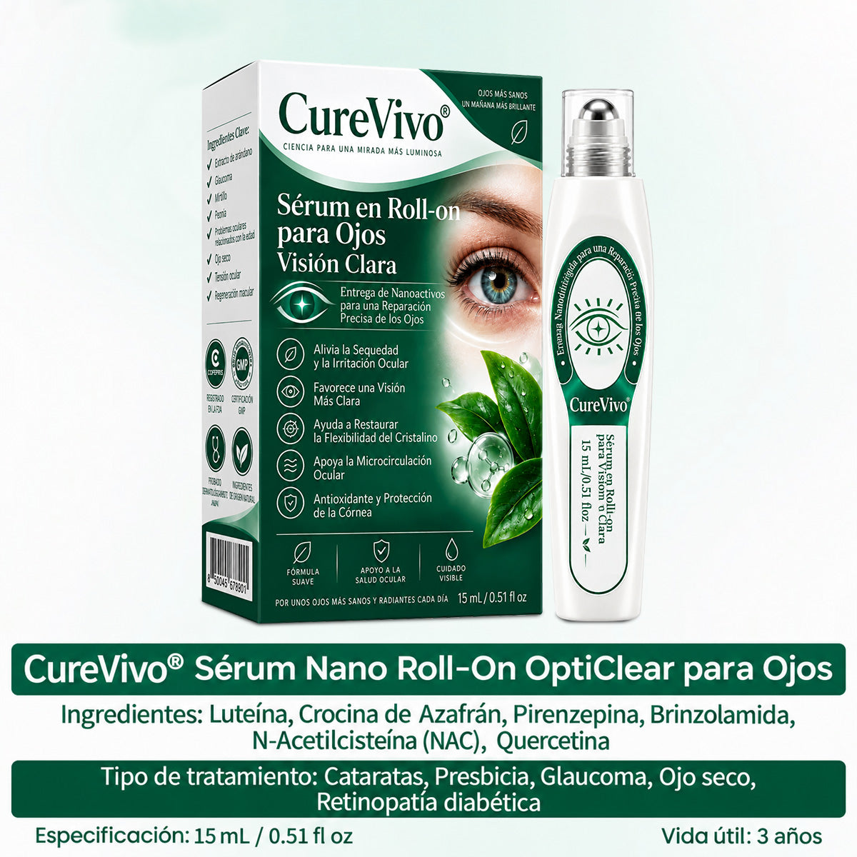 🧑‍⚕️CureVivo® Suero Rodante Ocular Nano Clear Vision – Confort Ocular Profesional y Soporte para la Vista