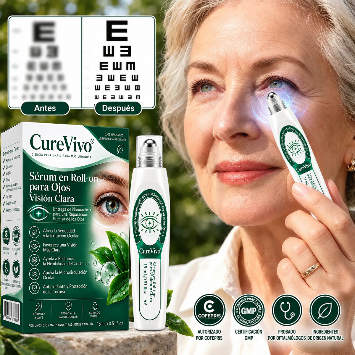 🧑‍⚕️CureVivo® Suero Rodante Ocular Nano Clear Vision – Confort Ocular Profesional y Soporte para la Vista