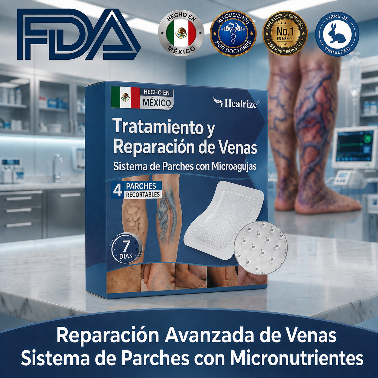 🇲🇽✨ ¿Venas marcadas en tus piernas? Healrize® VeinTarget Parche de Nanomicroagujas para un cuidado avanzado 👩‍⚕️